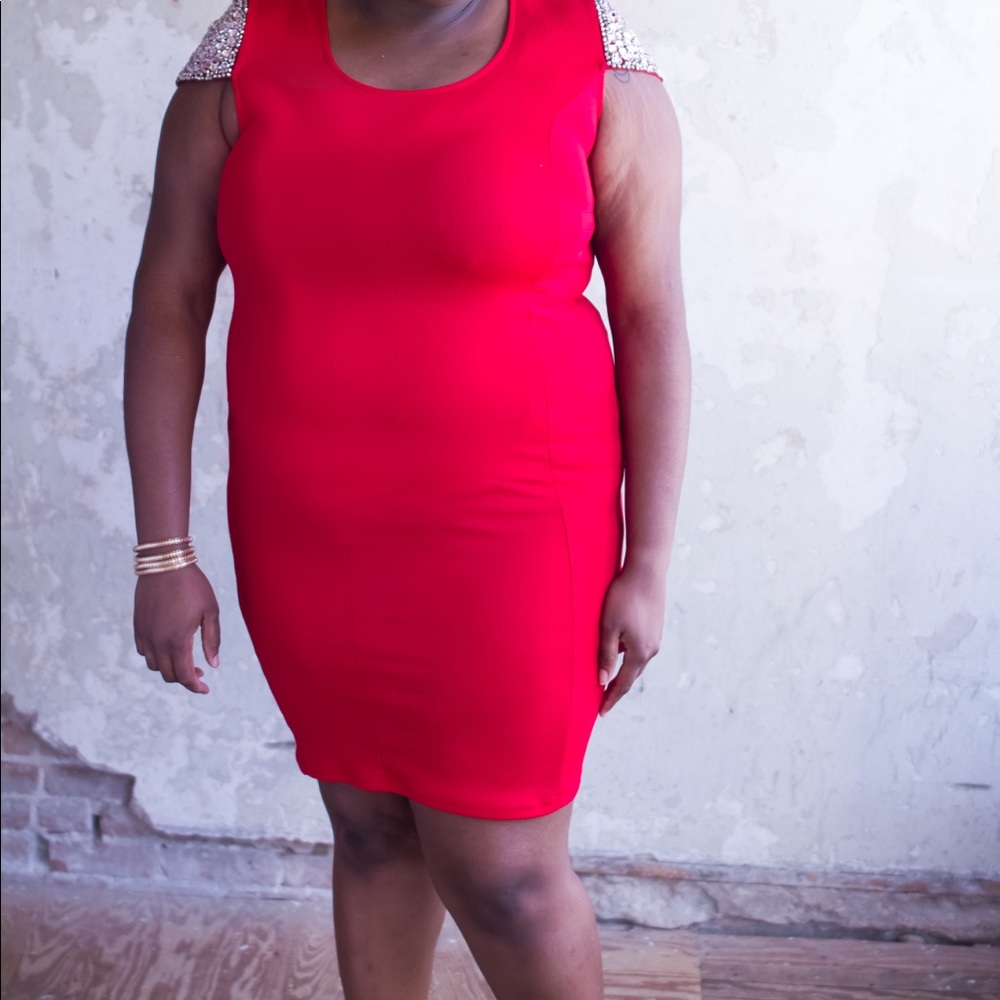 Cap Sleeve Bling Red Dress